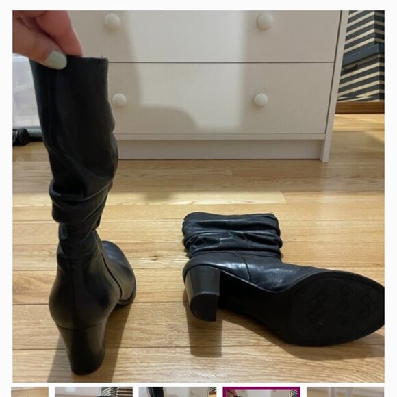 Black Slouchy Leather Block Heel Slouch Boots – Women’s 8.5M - Picture 4 of 5